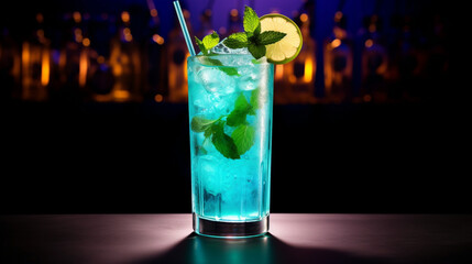 Canvas Print - Blue Alcoholic Drink with Mint