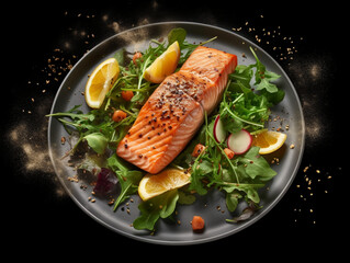 Canvas Print - salmon steak with vegetables