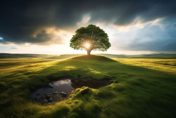 Wall Mural - Sunlight Illuminates Ground Near Green Trees