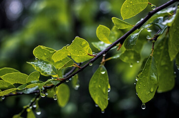 Sticker - Water Droplets on Branches in Forest - Close-up