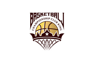 Basketball club logo template. Basketball king sport badge emblem vector illustration