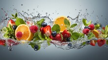 Trend Of Drink And Beverages,  Healthy Mixed Vegetable Fruit. Background For Banner. Splashing Design