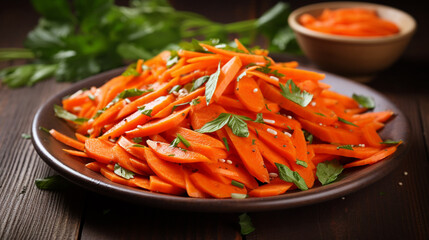 Wall Mural - Sliced Carrot Salad with Rustic Background