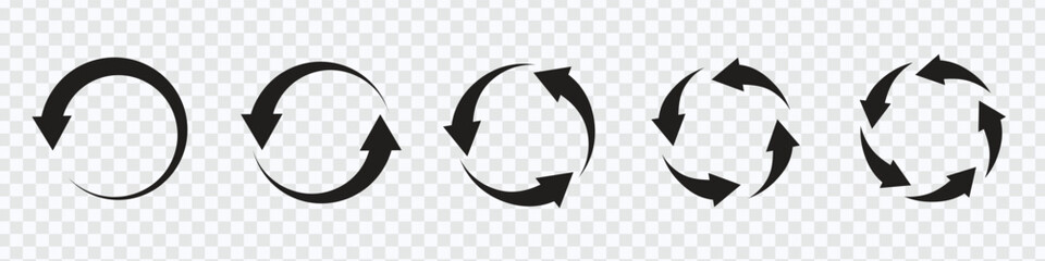 black rotation arrows vector set, eco refuse icon set, refresh recycle refuse reuse rotate circulati