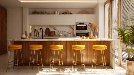 Wall Mural - Barstools in Kitchen with Wood Rims