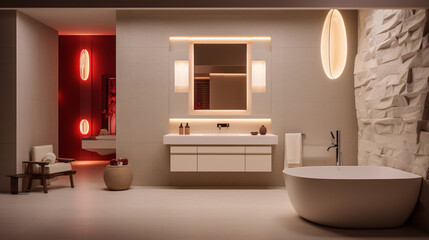 Poster - White Furniture and Walls in Bathroom Interior