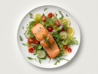 Canvas Print - Salmon and Salad on White Plates