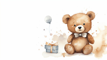 Canvas Print - teddy bear with gift box