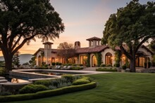 A Captivating Image Capturing A Stunning Spanish-style Residence, Adorned With Breathtaking Scenery On A Vast 75-acre Estate In Sonoma's Wine Country. This Exceptional Property Also Boasts Equestrian