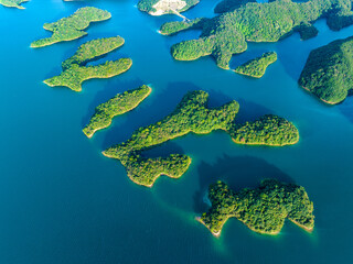 Wall Mural - blue sky and white clouds,Aerial photography of Qiandao Lake landscape, Hangzhou, China