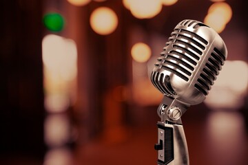 Sticker - Metal microphone on bar blurred background