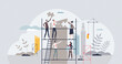© VectorMine - Change management and business transformation process tiny person concept. Company evolution with teamwork and effective problem solving vector illustration. Improvement, development and progress.