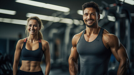 Wall Mural - couple portrait smile in gym