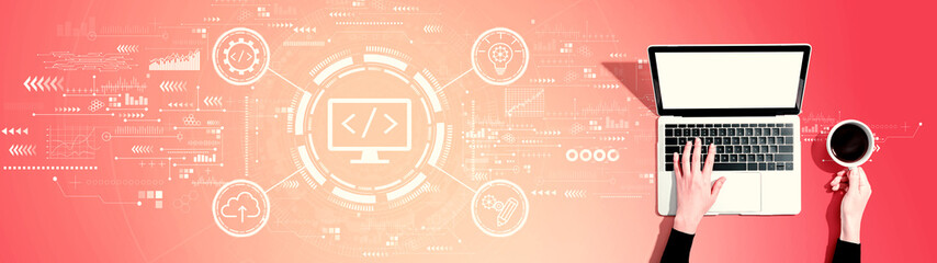 Poster - Web development concept with person using a laptop computer