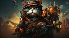  A Cat With A Helmet And A Sword In Its Paws.  Generative Ai