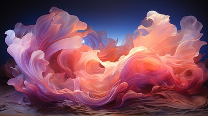  an abstract painting of a wave of pink and orange colors.  generative ai