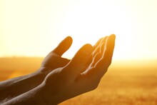 Human Hands Worship Praying On Sky Background