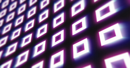 Poster - Abstract purple pattern of glowing geometric squares loop futuristic hi-tech black background
