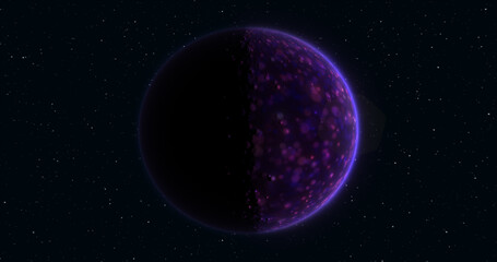 Wall Mural - abstract realistic planet purple hi-tech luminous round sphere in space against the background of st