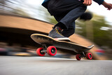 Fototapeta Tulipany - Panning shot of a skateboarder performing tricks in a skate park, capturing the fluid and fast-paced motion of the skater. Generative AI