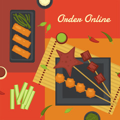 Wall Mural - Order online chinese food, asian meals vector