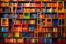 Colorful Bookshelves Displaying Wealth Of Knowledge