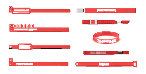 Event bracelets place for name date red band control pass brand identification set realistic vector