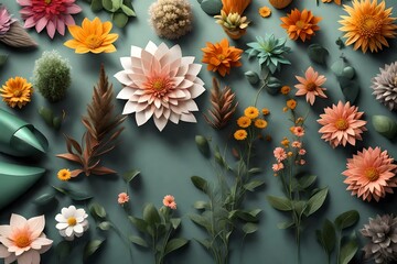 Wall Mural - top view of flowers with copy space  4k HD Ultra High quality photo. 