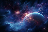Fototapeta Kosmos - Beautiful Outer Space View with Planet and Shining Stars Galaxy Nebula