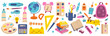 © Viktoriia - Set of schooi supplies. Back to school. Various accessories for study, student equipment. Cute school modern stickers.