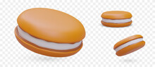 3D Colored Sandwich Cookies, View From Different Sides. Set Of Sweet Sandwich Biscuits With Cream. Isolated Vector Image. Sweet Pastry With Filling. Portioned Snack