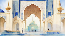 The Majesty Of Islamic Art Through Watercolor Painting. Generative AI.