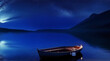 Boat on the night lake wallpaper background landscape boating. Generative AI.