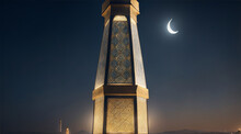 Illuminated Minaret Highlights Ancient Arabic Elegance And Spirituality. Generative AI.