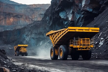 Open Pit Mine Industry, Big Yellow Mining Truck For Coal Anthracite. Generative AI.