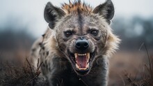 Hyena In The Fog Looks Into The Frame