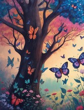 Tree And Butterflies