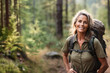 AI generated image of attractive mature senior woman on hiking