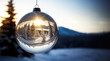 Winter scene reflection in Christmas bauble glass ball