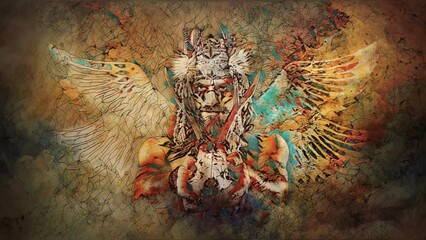 Aufkleber - beautiful shamanic man with spiritual and deer skull. Loop Animation.