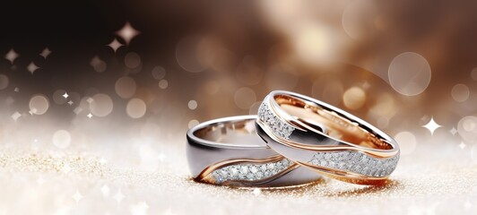 beautiful wedding rings on a sparkling background