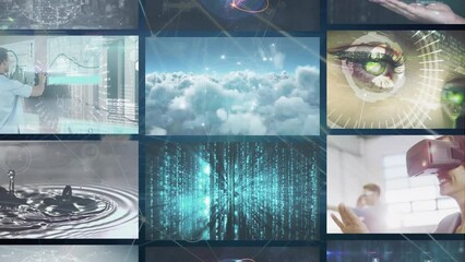Poster - Animation of network of connections over data processing on screens