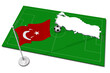 Turchia. Bandiera nazionale con in primo piano pallone da calcio. Sport football - Illustrazione 3D.
