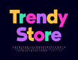 © Popskraft - Vector modern Flyer Trendy Store. Trendy Bright Font. Colorful Alphabet Letters and Numbers set.