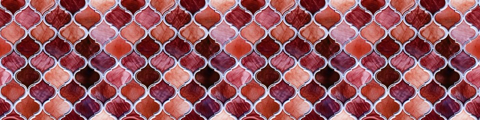 Aufkleber - Abstract red geometric moroccan marrakech tiles wallpaper texture background banner panorama -Vintage retro concrete stone ceramic cement tiles wall, seamless pattern (Generative Ai).