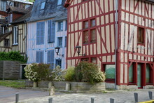 Colorful Half-timbered Houses In Bar Sur Seine, Aube, Grand Est, Champagne Ardenne, France