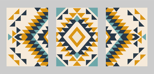 Wall Mural - Vector tribal set. Folk aztec geometric pattern element. Colorful art print design. Poster.