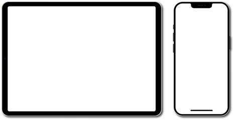 Aufkleber - Realistic mockup tablet and smartphone with empty screens. Phone and tablet mockup in front with shadow on transparent background. PNG image