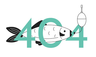 Poster - fish on bait black white error 404 flash message. fishing hobby. activity. monochrome empty state ui