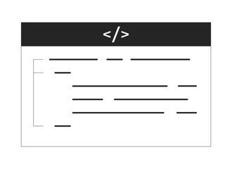 Fototapete - Source code flat monochrome isolated vector object. Web development coding page. Editable black and white line art drawing. Simple outline spot illustration for web graphic design